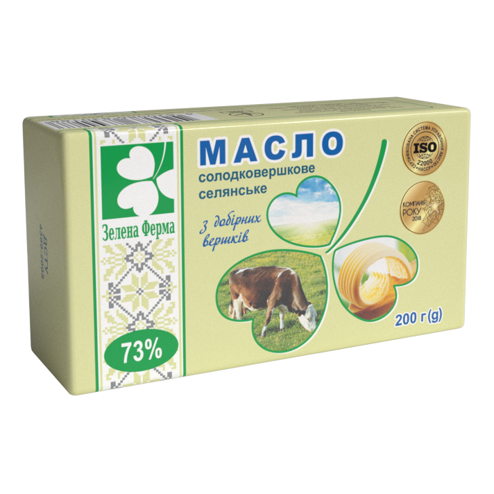 Масло ТМ Зелена Ферма , Масло солодковершкове селянське 73%, 200 г,